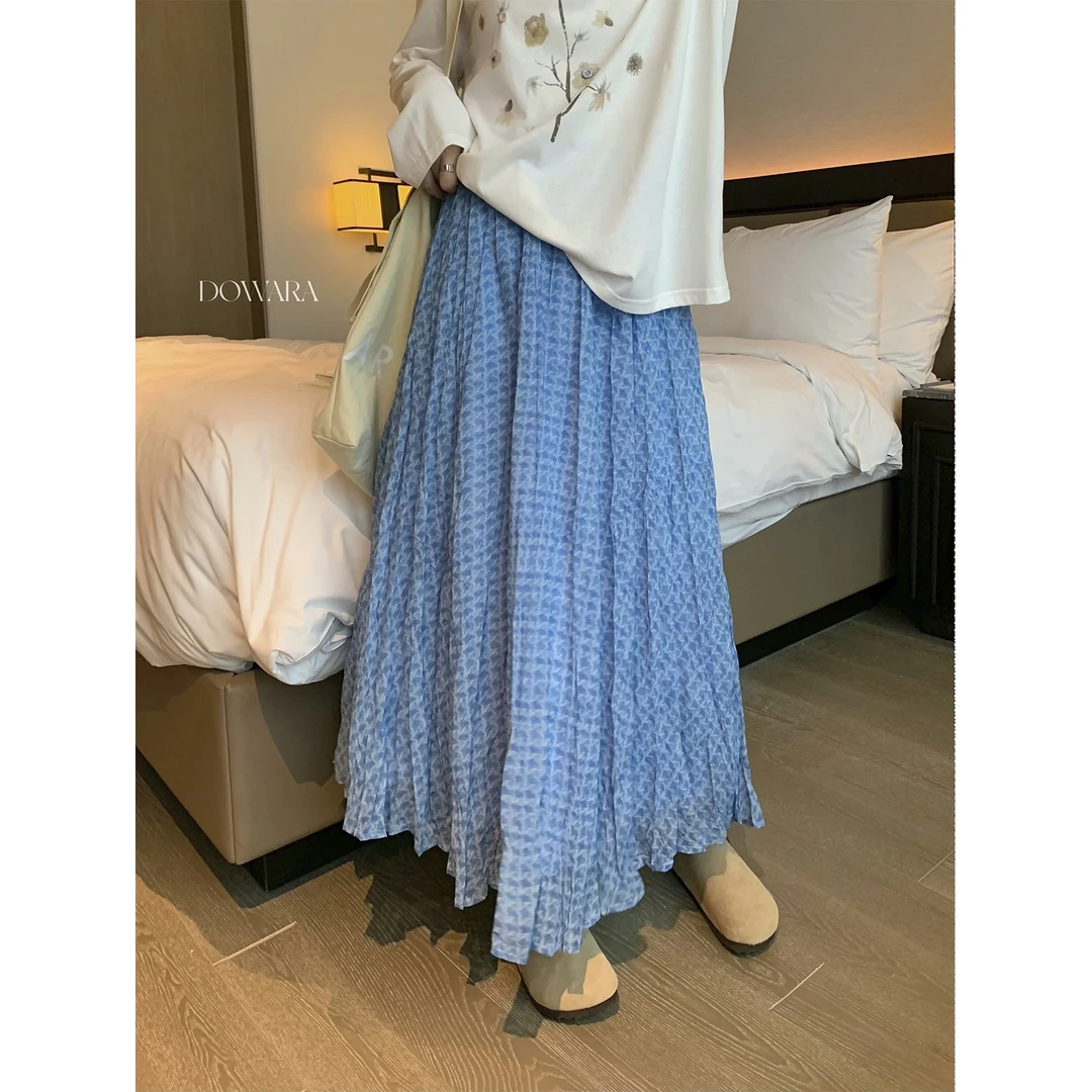 现货大婉酱微胖定制设计感复古半身裙秋松紧腰百搭垂感长裙8856D