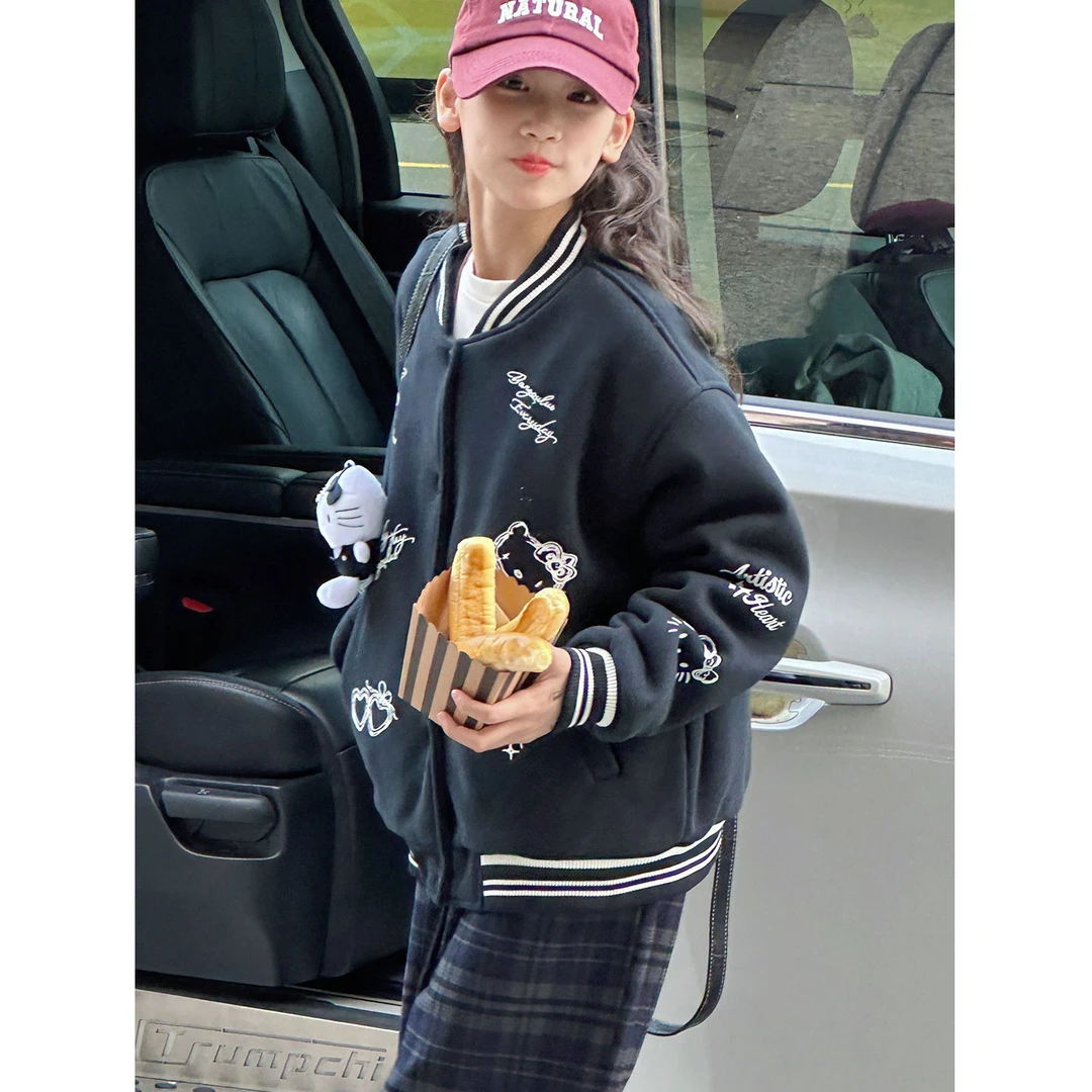 K30156孙小美学院风女童棒球服2025秋冬新款儿童夹棉加厚外套上衣