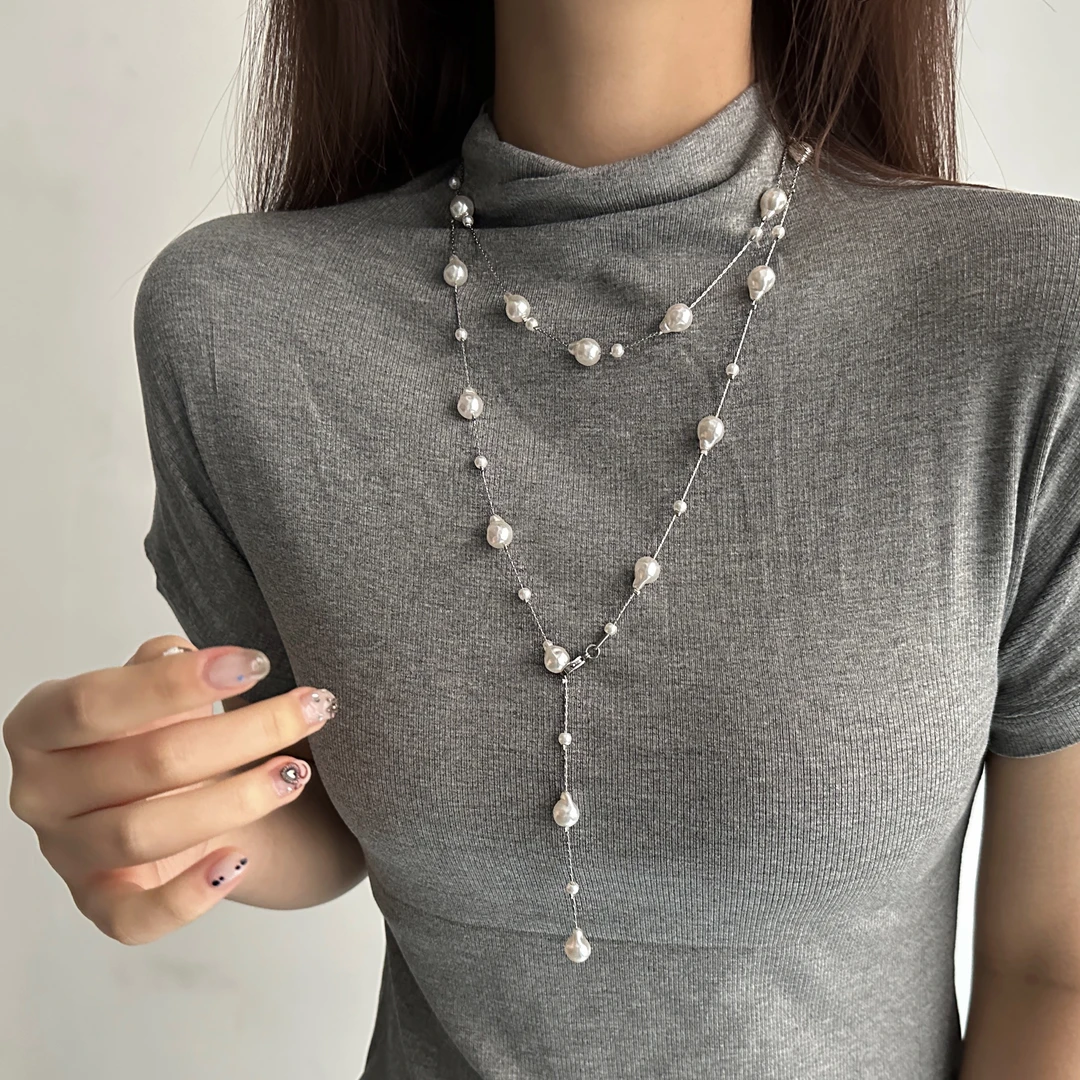 合金亚克力项链 X5254-1时尚小众甜美精致潮流个性高级感珠珠项链