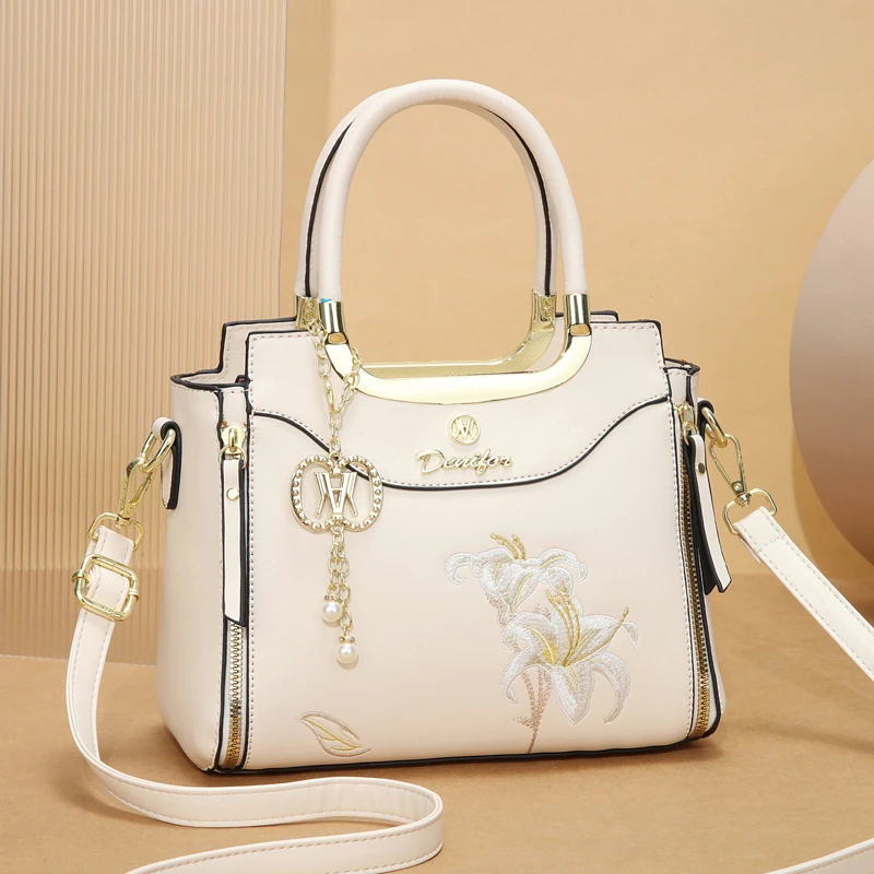 时尚小包包女2025新款刺绣中年手提包妈妈包大容量百搭单肩斜挎包