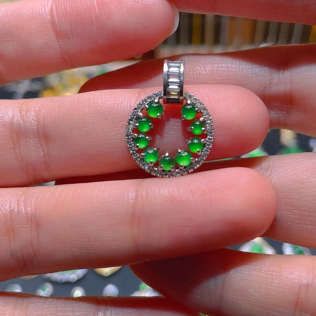 翡翠银S925镶嵌吊坠(不含链)