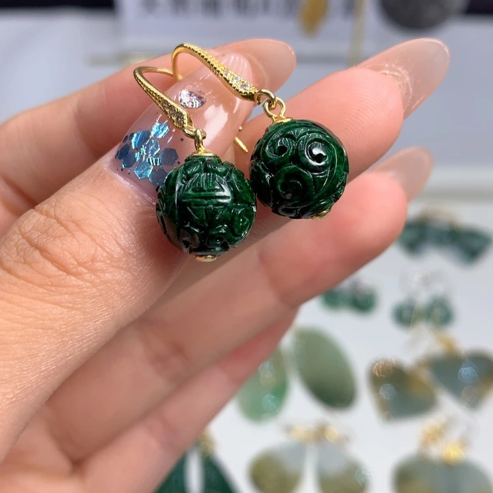 翡翠银S925镶嵌耳饰耳饰