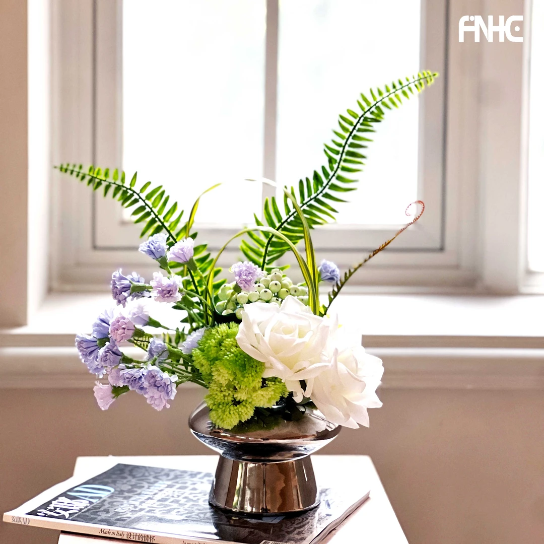 现代简约仿真花艺插花茶几餐厅售楼部样板间桌面轻奢镀金花器摆件