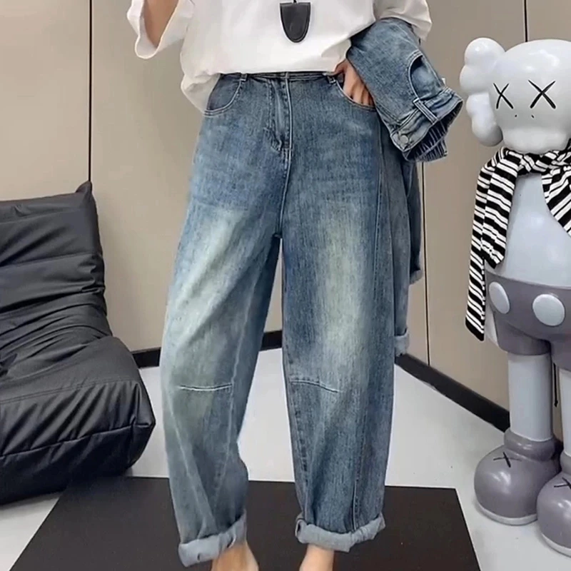 2025年夏季薄款大码哈伦老爹裤牛仔裤子女装九分裤显瘦萝卜裤宽松