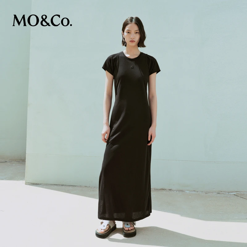【达播用链接】MOCO夏季假两件侧开叉棉质连衣裙长裙MBD2DRST63