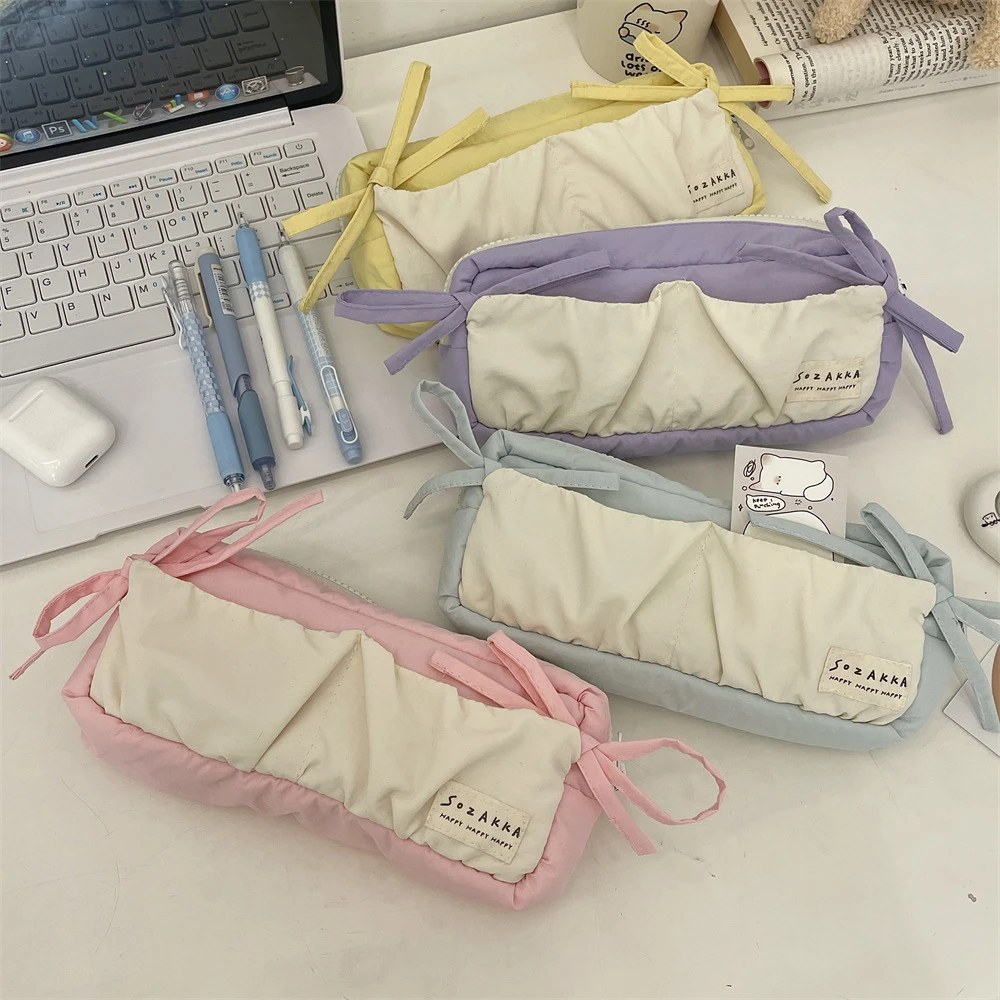 411221 ins清新蓝色蝴蝶结笔袋初中女学生大容量