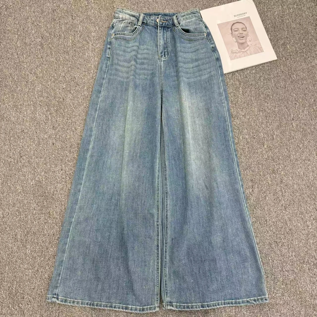 【周周家】5103濮院早春桑蚕丝牛仔裤阔腿裤女士街头休闲风