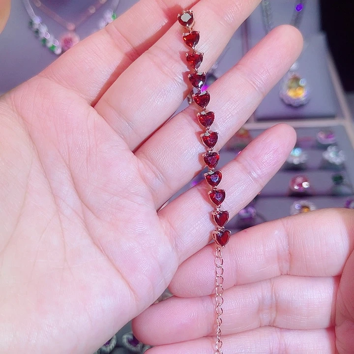 手链银S925镶嵌石榴石