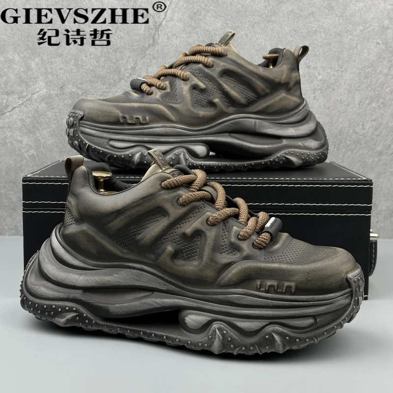 纪诗哲老爹鞋男夏季新款舒适软底皮面轻质增高鞋时尚运动休闲男鞋