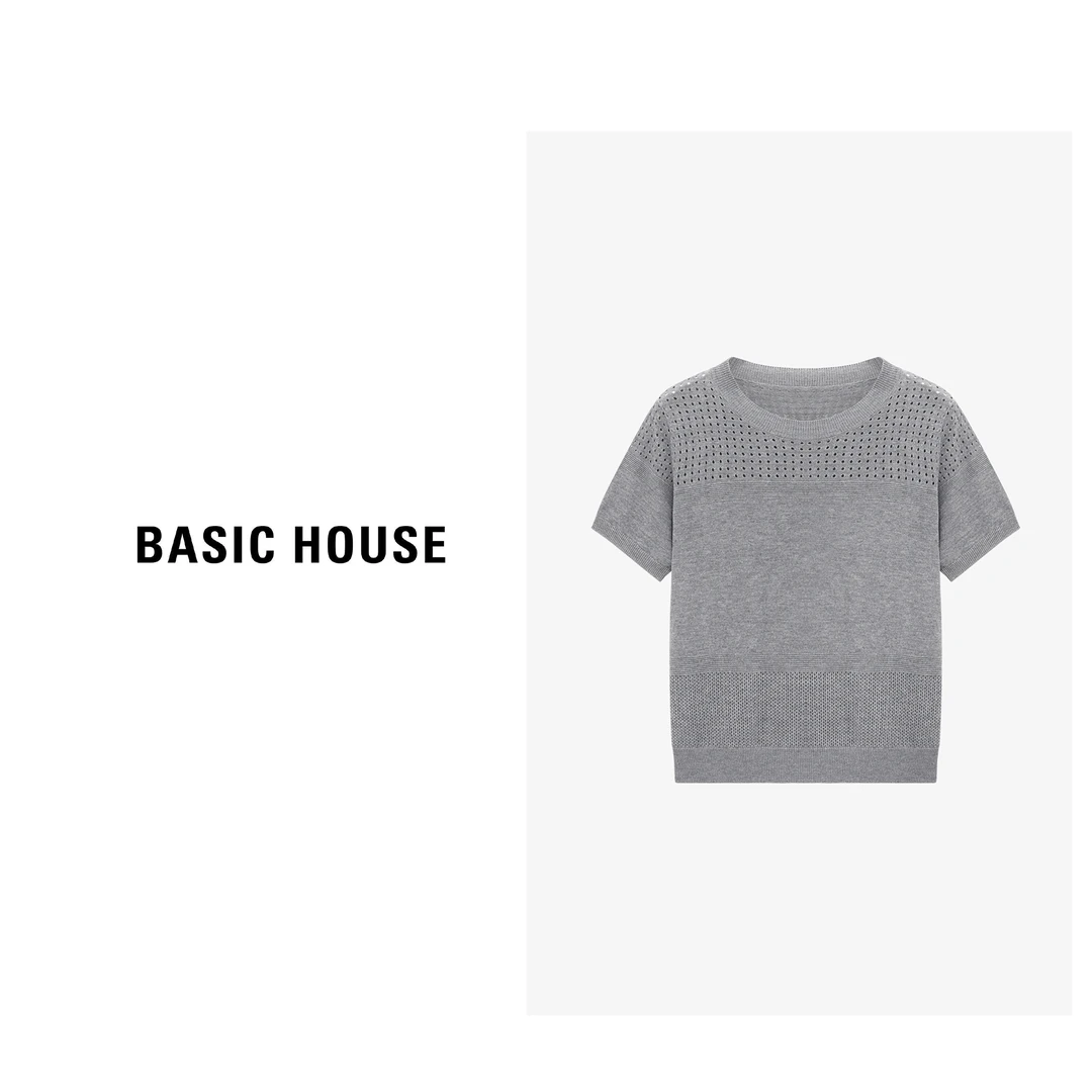 Basic House/百家好夏季赴约极简女装洋气短袖针织衫-B0625B5CLW2