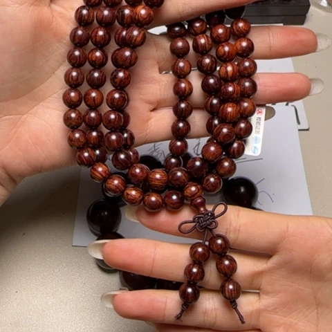 藤类木 海南红降圆珠0.8*108多圈手串