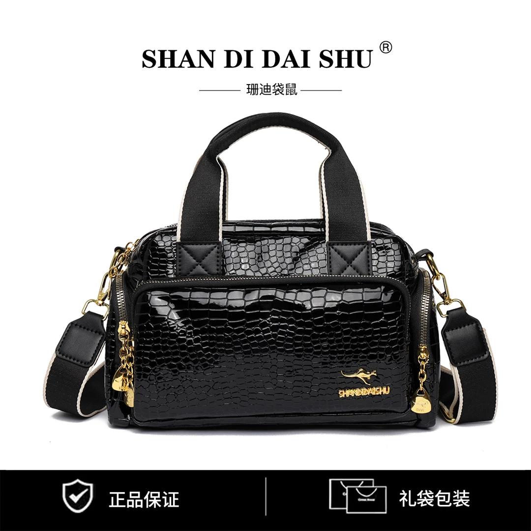 百搭女士包包手提包印花休闲便携女士单肩斜挎包包2021鳄鱼黑