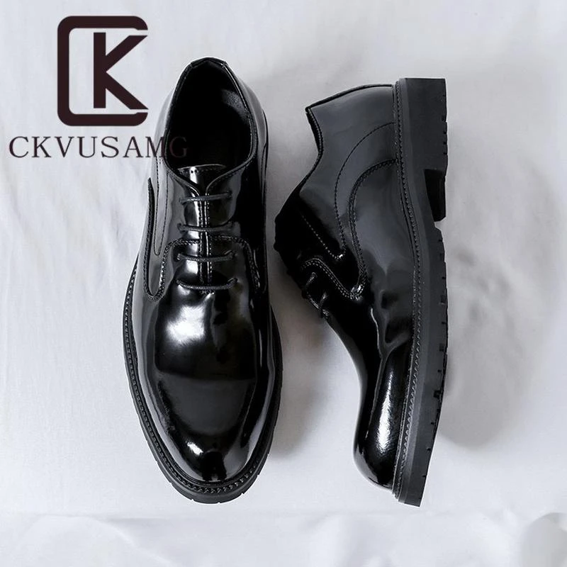 英国CKVUSAMG2025潮男正装皮鞋漆皮皮鞋亮面英伦商务系带德比鞋男