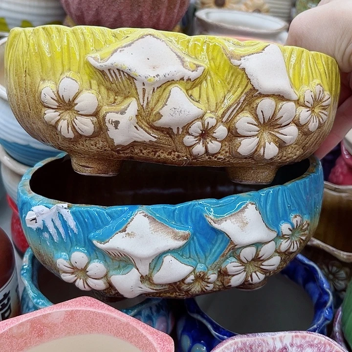 多肉绿植陶瓷花盆9.9包邮，有孔