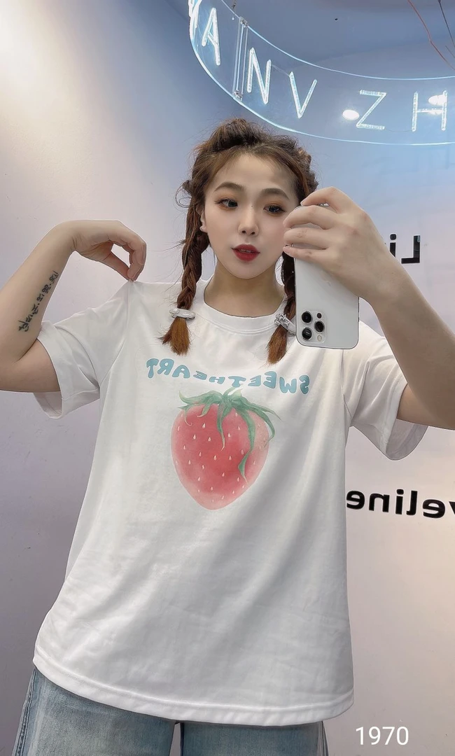 【红姐大码】1970减龄韩版草莓宽松休闲垂感双面印花T恤短袖
