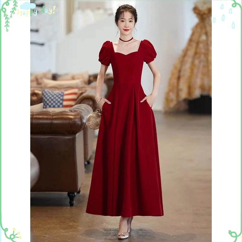 新娘酒红色敬酒服结婚订婚回门礼服显瘦气质平时可穿连衣裙女长款