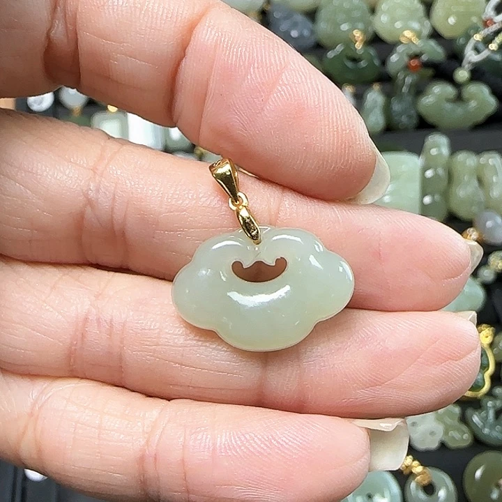 和田玉银S925镶嵌吊坠(不含链)