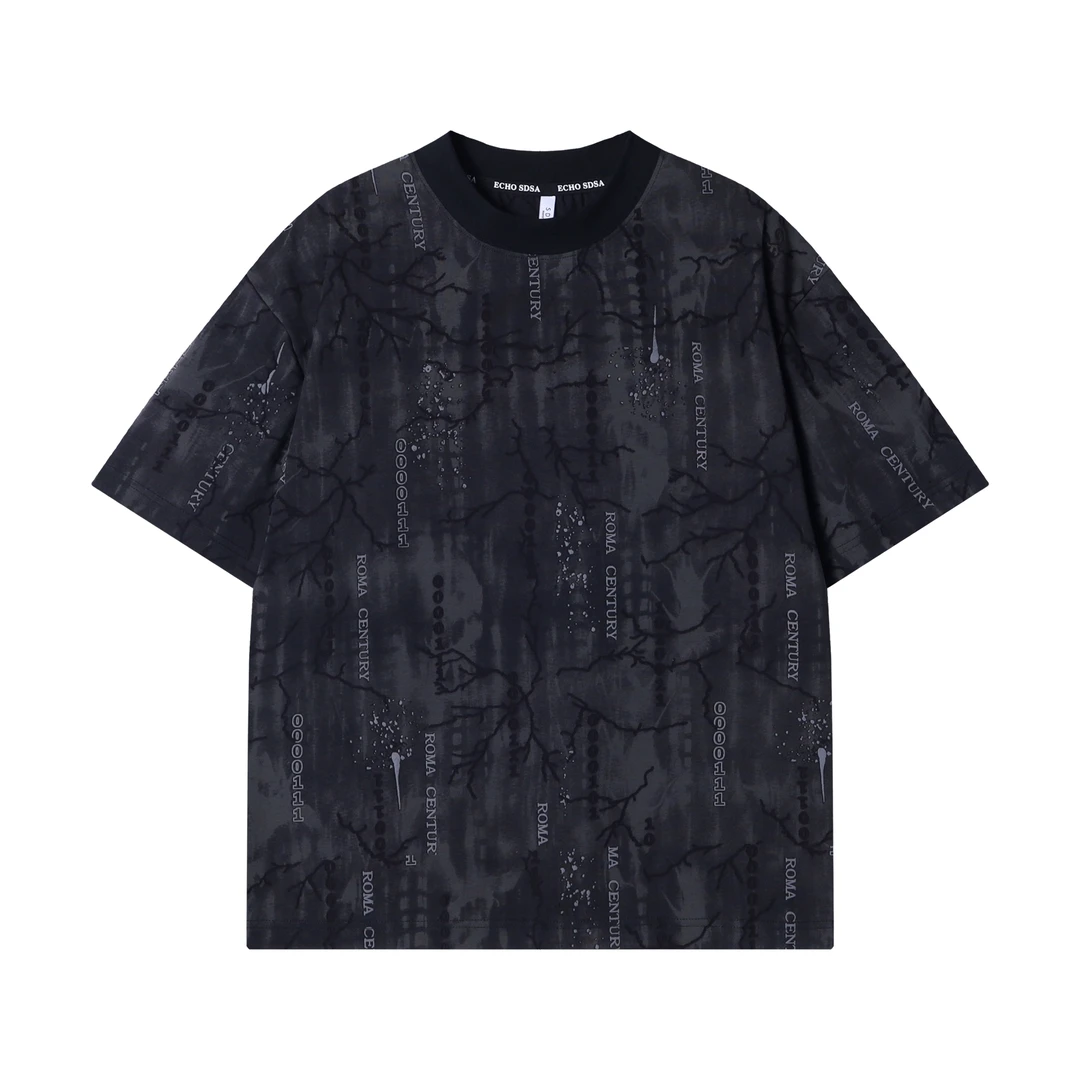 夏季新款时尚个性韩版字母立体印花圆领短袖头像气质潮流男士上衣