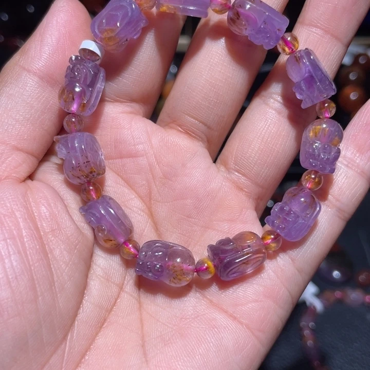 水晶手串未镶嵌极光紫钛貔貅