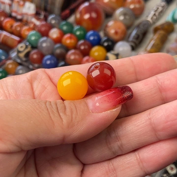【闪购商品】玛瑙/玉髓珠宝半成品未镶嵌14mm红黄各一个