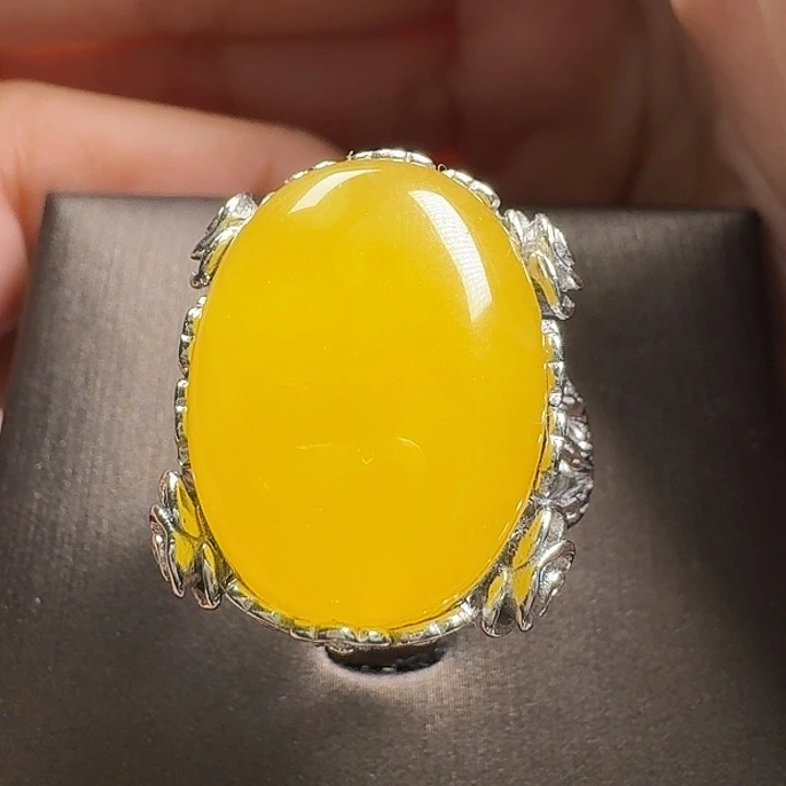 蜜蜡银S925镶嵌戒指戒指