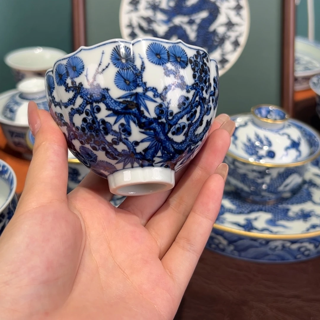 青花雯华堂手绘杯杯