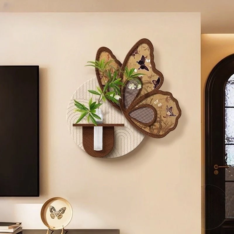 蝴蝶法式古风餐厅装饰画高级客厅餐桌背景墙壁画水培绿植挂画复古