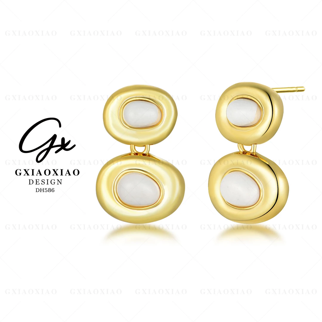 G XIAOXIAO 镀K金 气质复古简约通勤百搭椭圆形几何耳环 DH586