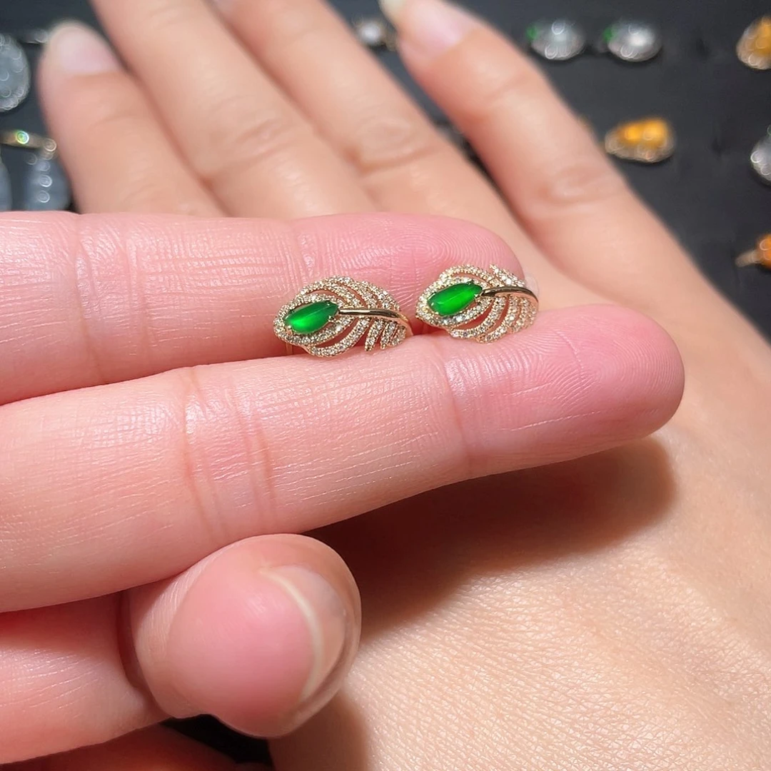 翡翠耳饰18K金镶嵌南非钻