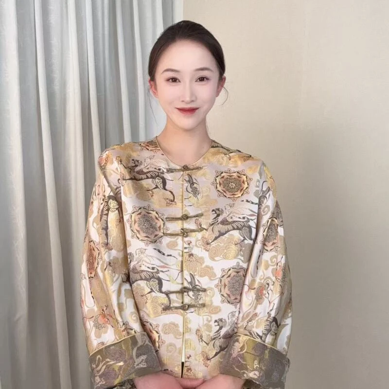 【乘虎飞天】2025新款新中式国风织金宋锦双穿短袖-CR-97