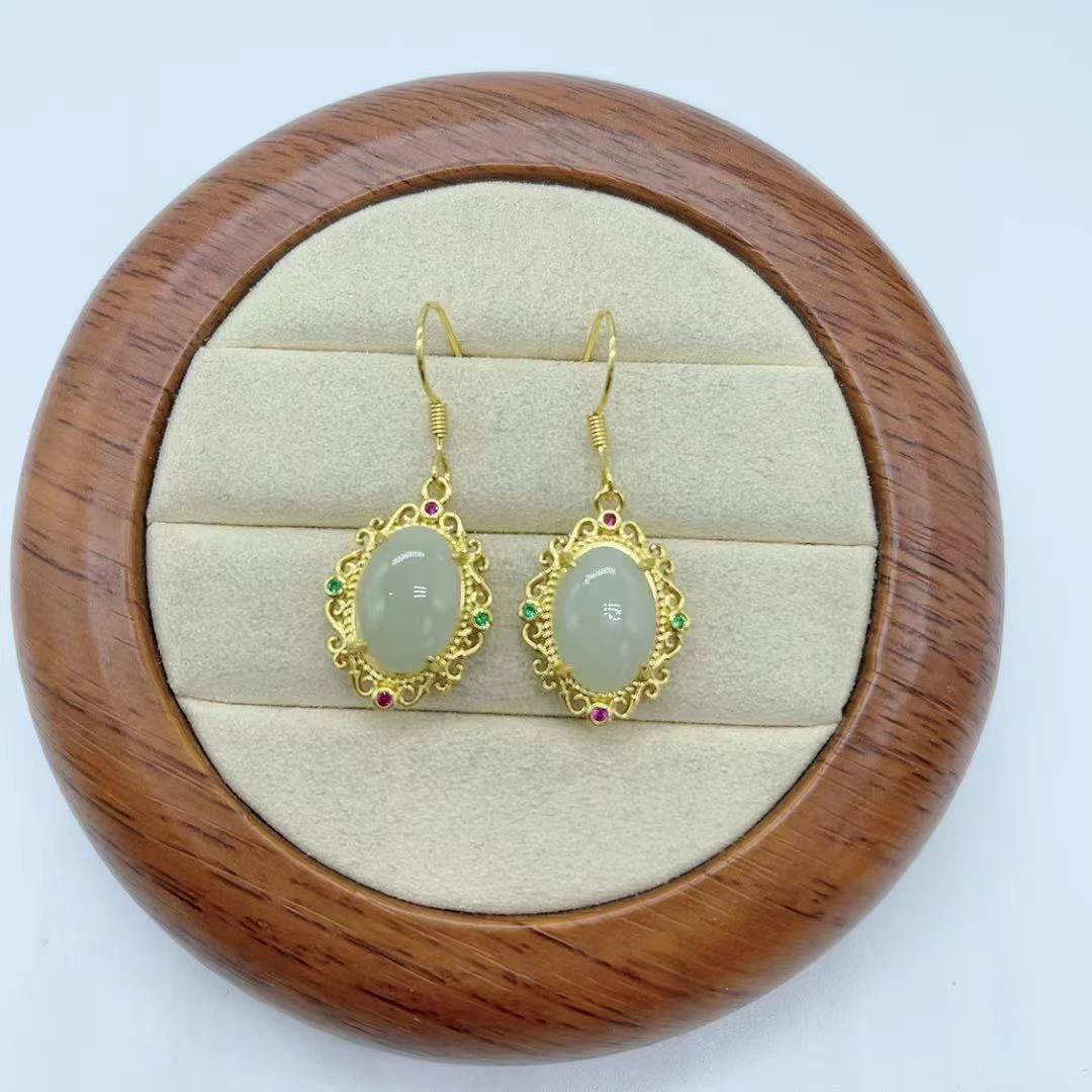 【玉美人曌璞阁】合金镶嵌和田玉耳环约卡14（多样性发货拍一发一）