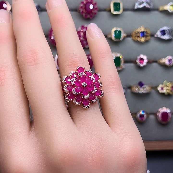 红宝石戒指银S925镶嵌