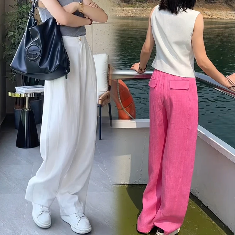 【嘉】2025夏季香蕉阔腿裤休闲百搭时尚宽松天丝亚麻高腰显瘦薄款