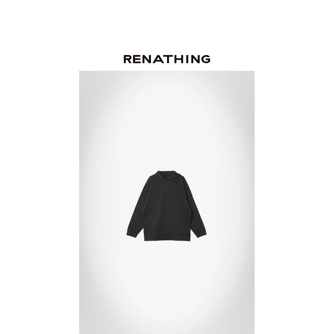 【RENATHING】宽松落肩袖叠穿连帽卫衣