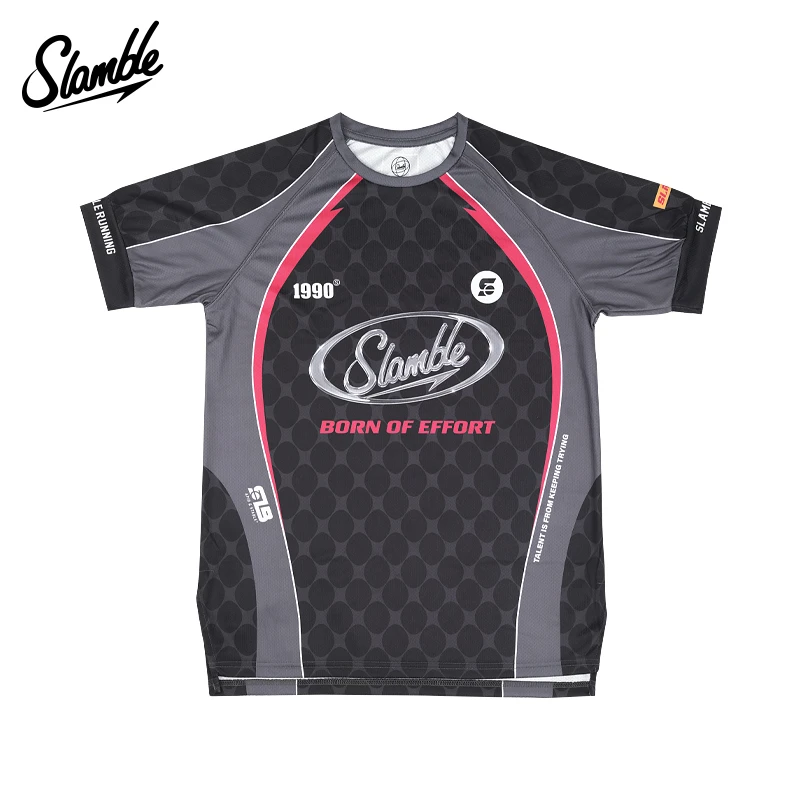 SLAMBLE运动短袖T恤男复古赛车风球衣拼接美式训练速干透气投篮服