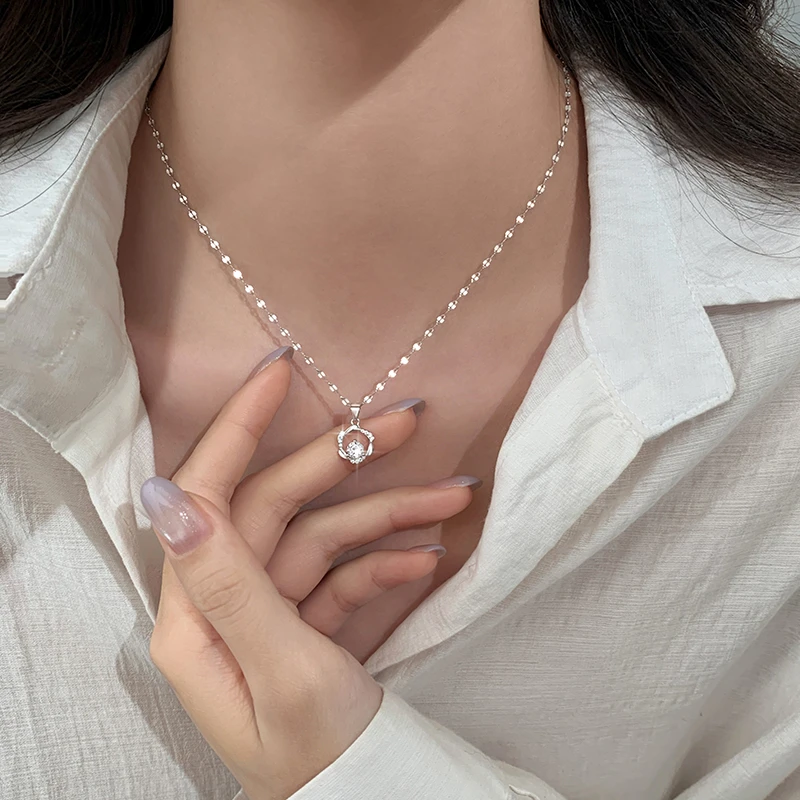 链子足银合成锆石 999纯银莫比乌斯项链轻奢气质小众锁骨链颈链女