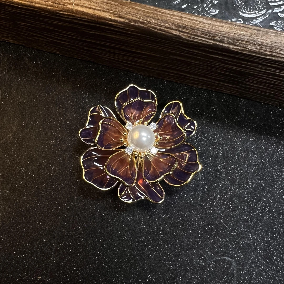 0554紫色牡丹花胸针