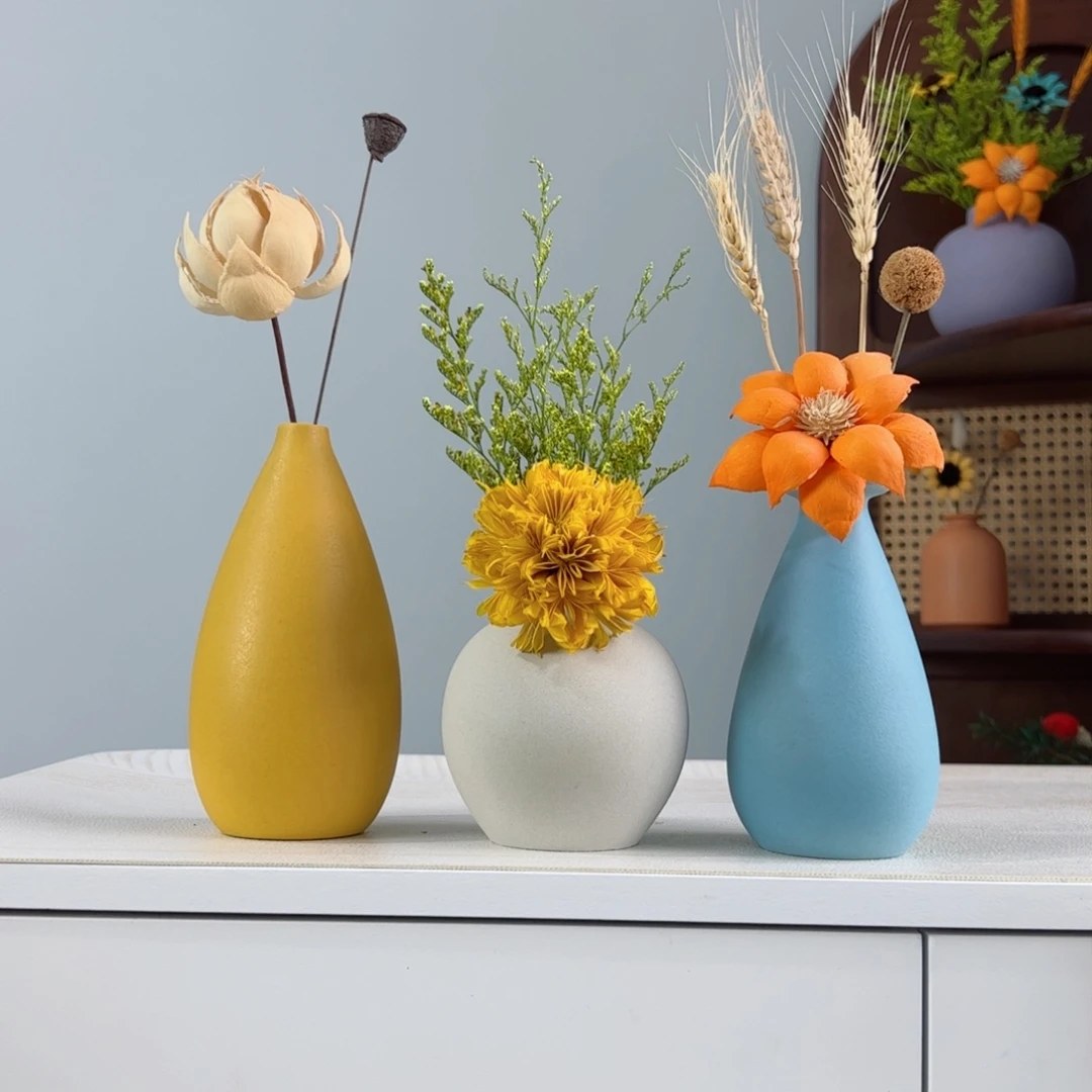 摆件陶瓷小花瓶摆件含花 总高约20-30cm