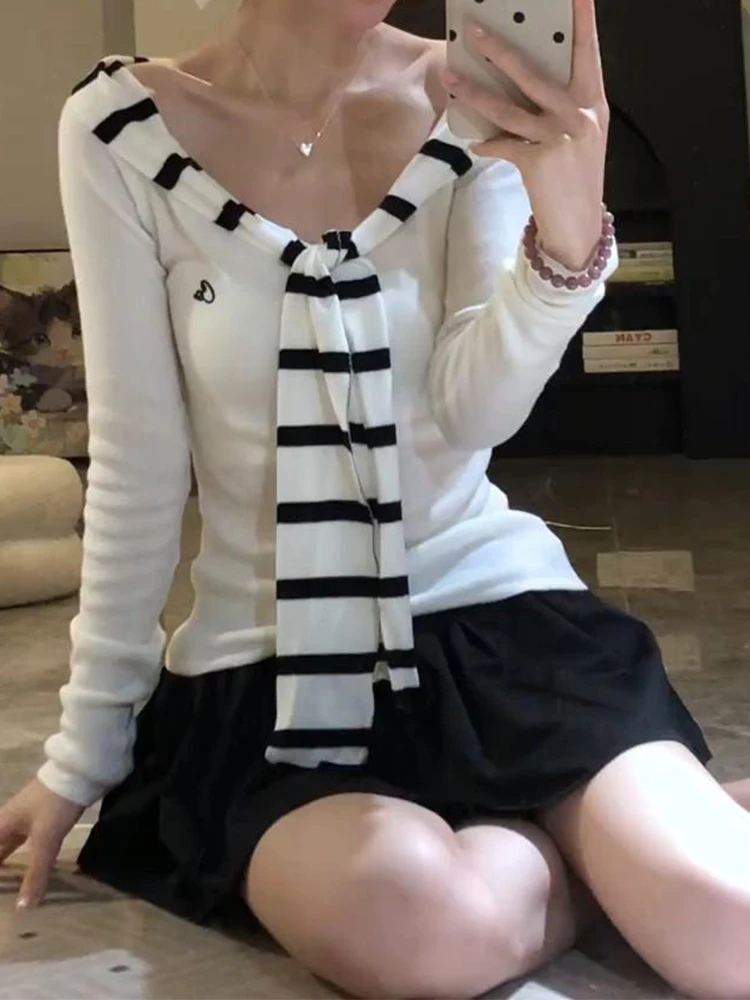 白色修身内搭打底衫上衣2025年入秋新款法式高级短款正肩T-恤女装