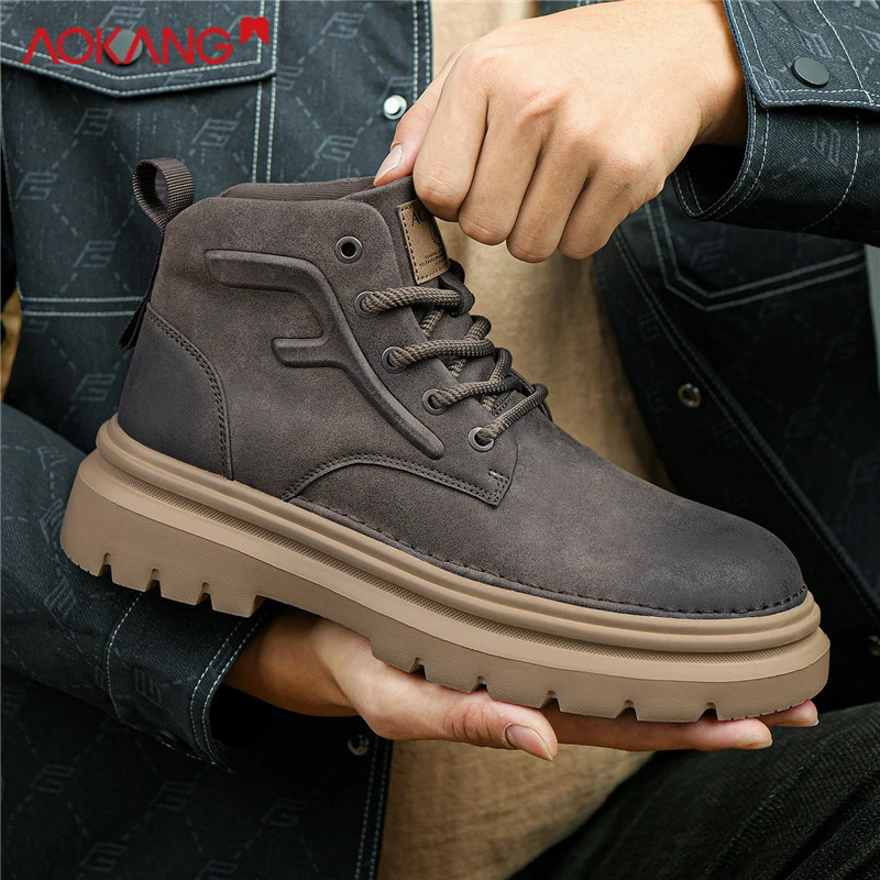 Aokang/奥康2025冬季户外增高休闲马丁靴复古百搭保暖加绒男鞋