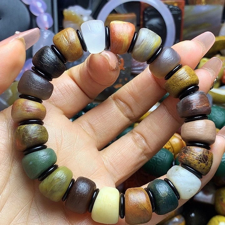 硅化玉足铂镶嵌手串多宝手串