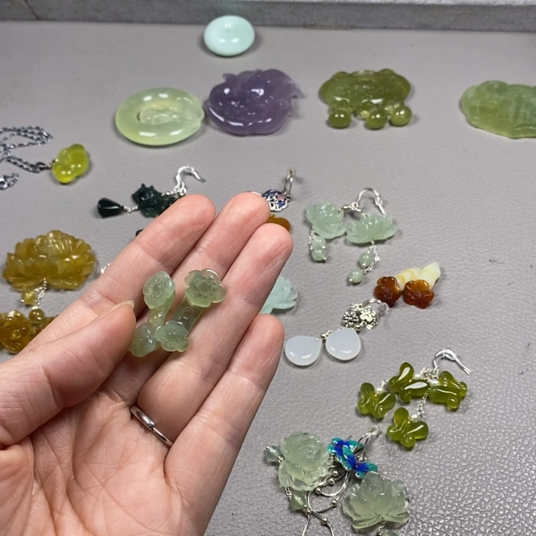 蛇纹石玉银S925镶嵌挂件耳饰耳环项链