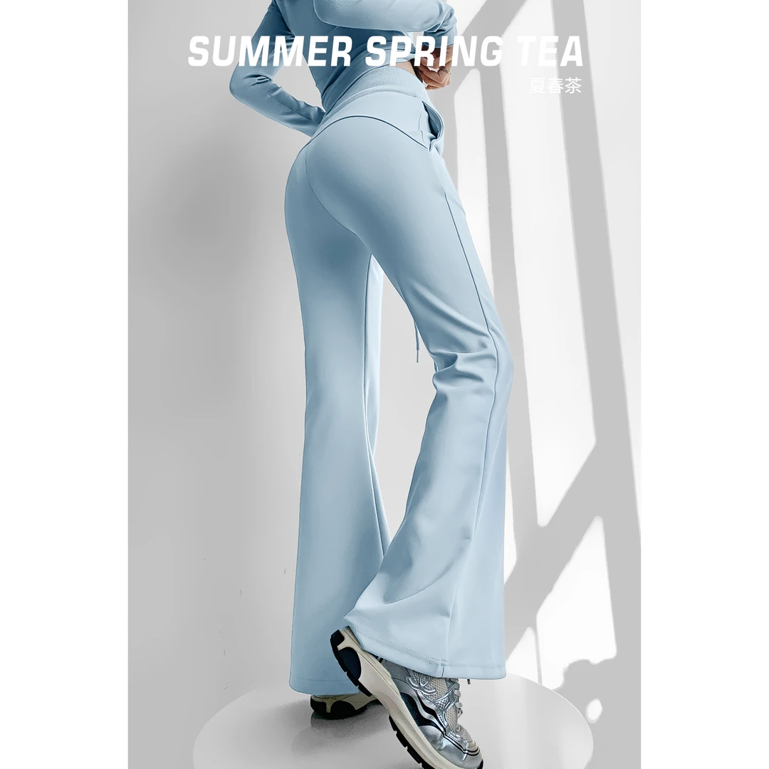 夏春茶春季新款欧美风显瘦微喇叭裤女显瘦提臀气质休闲卫裤拖地裤