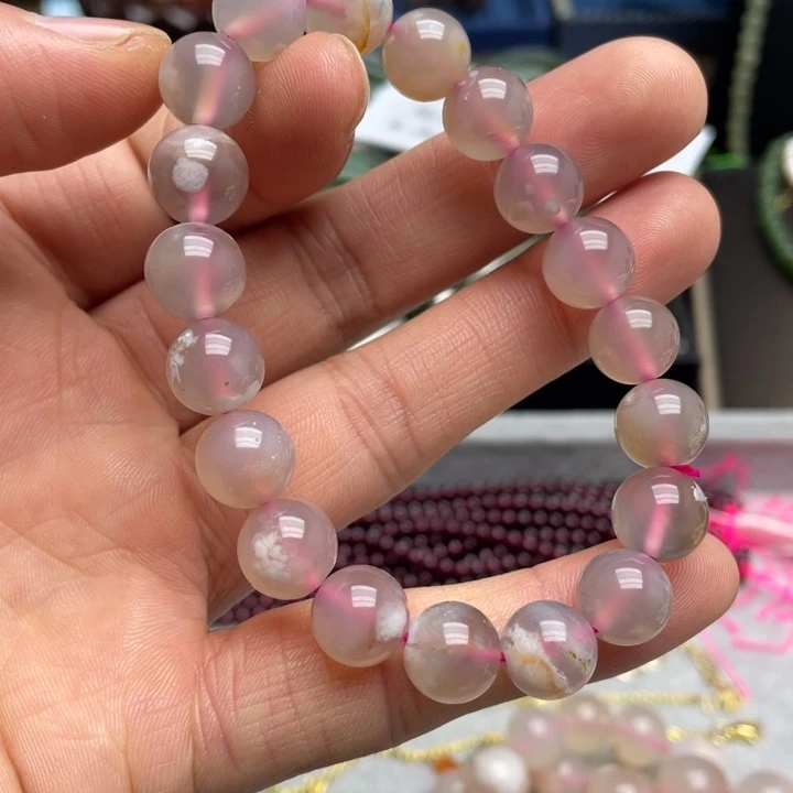 玛瑙/玉髓未镶嵌手链粉樱花玛瑙手链卡10