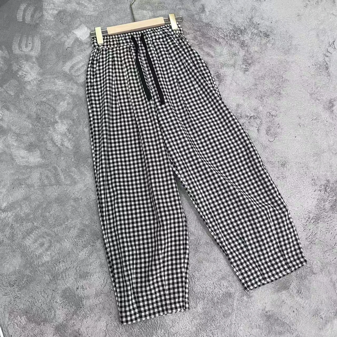 25春夏日系文艺格子九分休闲裤棉