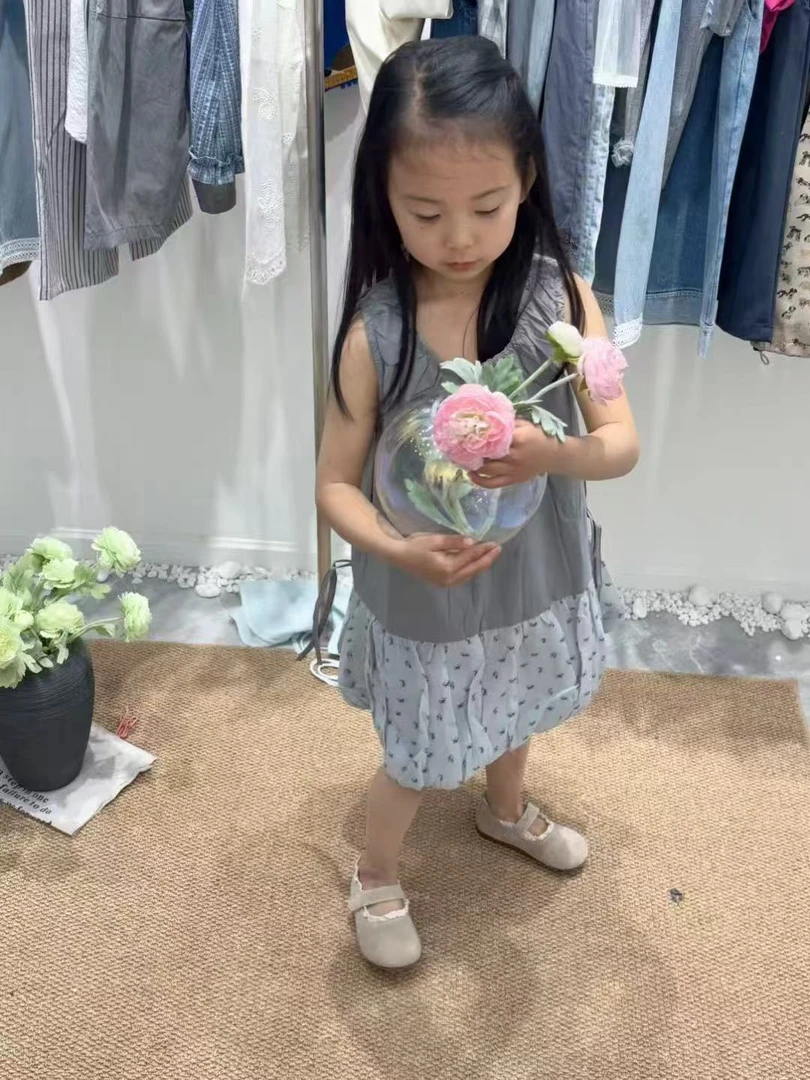 高品质纯色B类夏季女连衣裙女宝吊带无袖蕾丝女童套装小童短裙