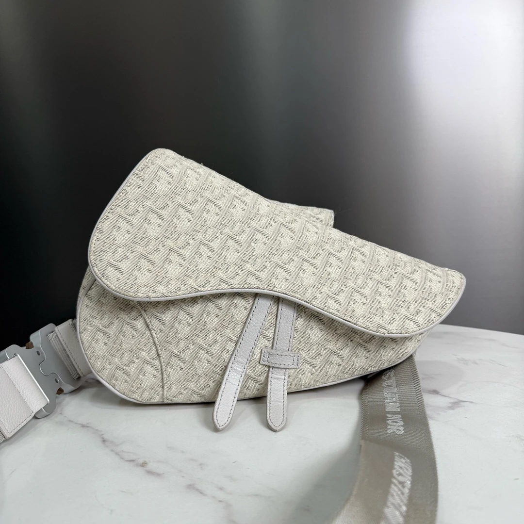 95新 DIOR/迪奥 米色提花 皮革 马鞍包单肩包斜挎包胸包16355864