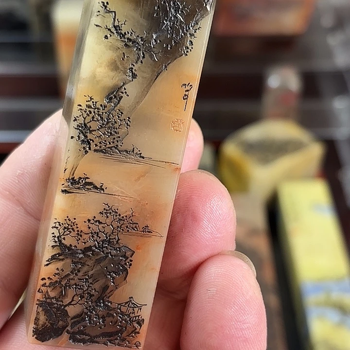 昌化石印石秋**?众磊文化竹月刻绘