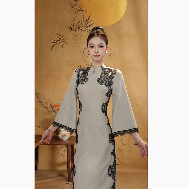 周子仪白色改良旗袍连衣裙女秋季2025年新款气质收腰新中式裙子
