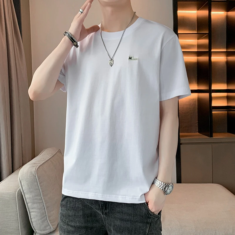 男士短袖t恤夏季薄款圆领宽松半袖T中青年休闲男装纯色百搭上衣服